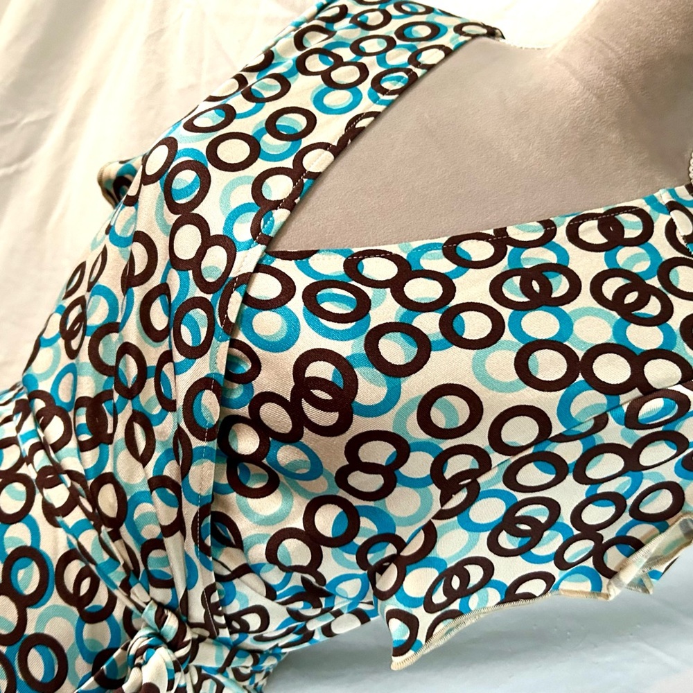 Vintage Y2K Banana Republic Cream, Blue Silk, Cotton Wrap Dress, Size XL - Picture 3 of 14
